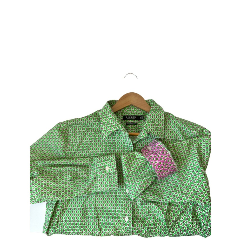 Ralph Lauren Mens Stretch Non Iron Size XLTG Green Paisley 95%Cotton5%/Elastin